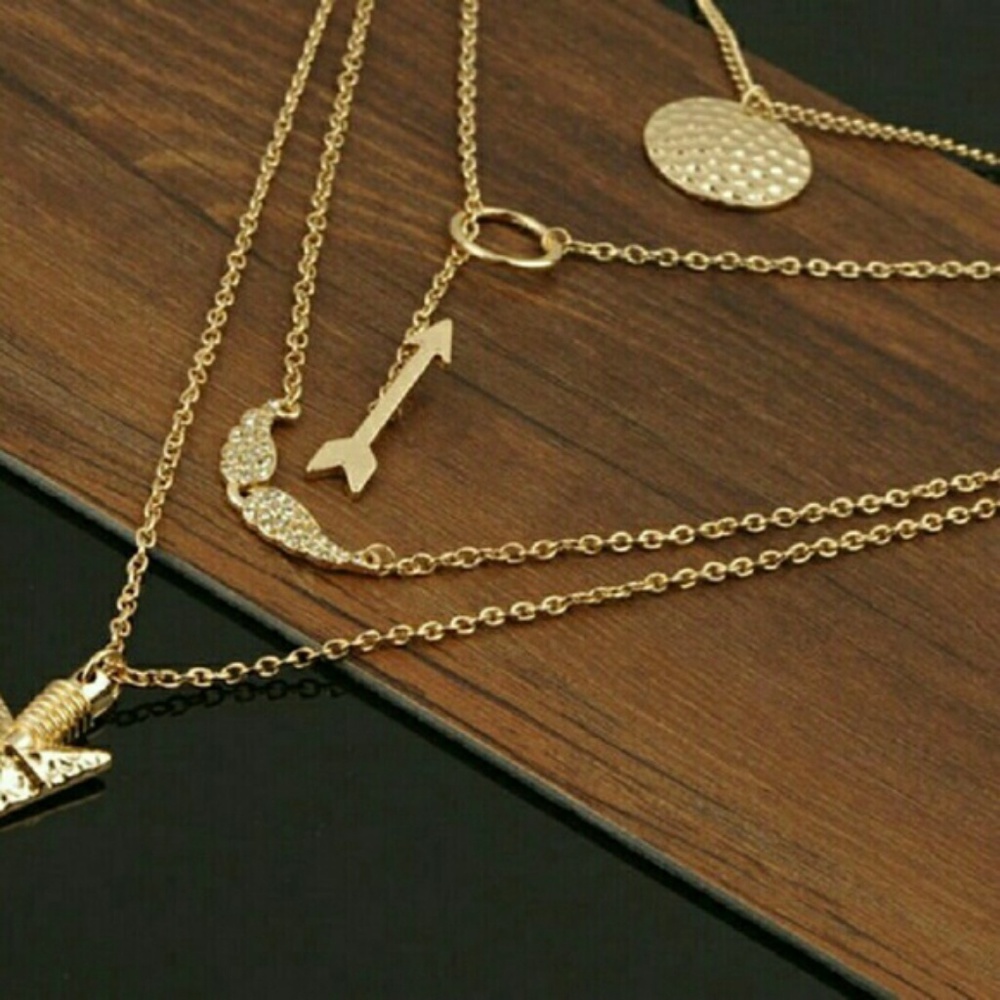 Gold tone multilayer choker necklace - Picture 2 of 3